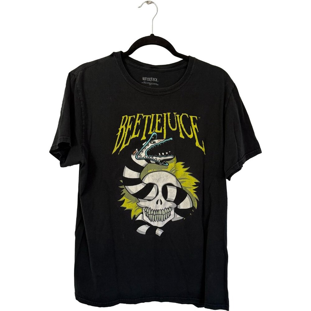 Beetlejuice Graphic T-Shirt Black Skull Sandworm Neon Green Large